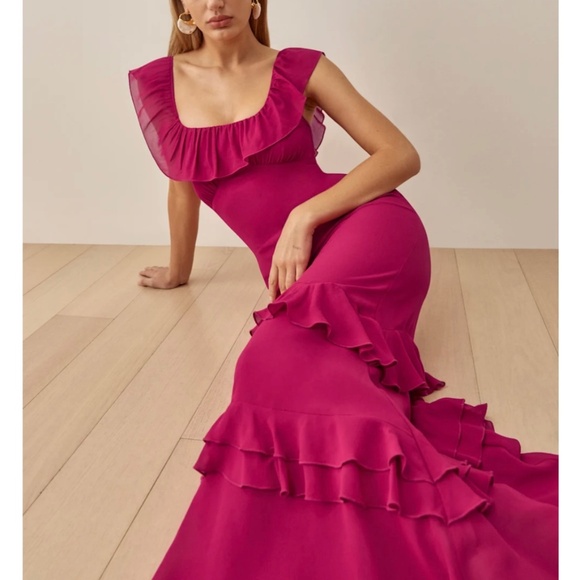 Reformation Tripoli Dress Rhubarb - Size 2 - Picture 1 of 8